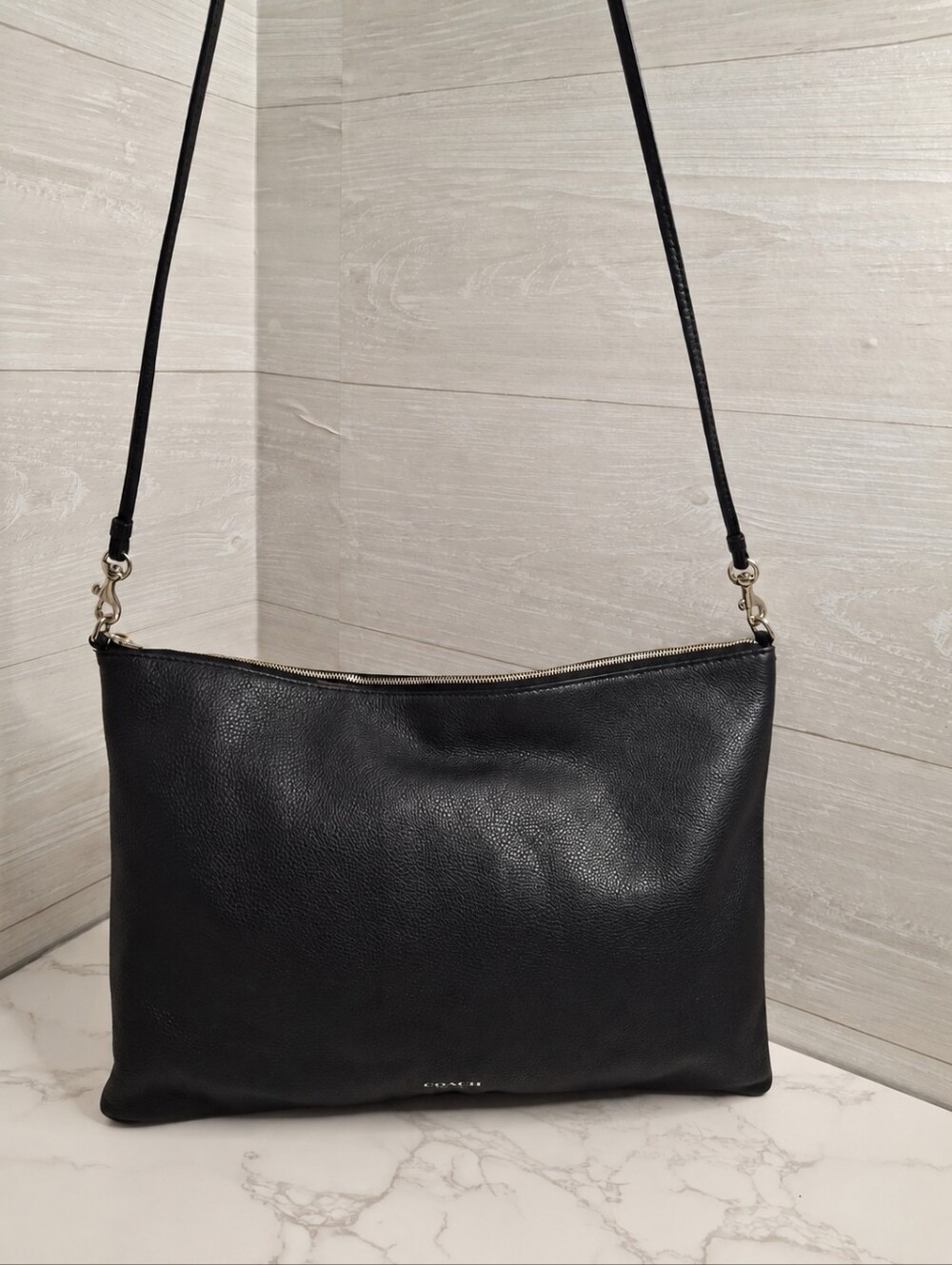 Coach REHAB Bleecker Daily Black Leather Shoulder Crossbody Bag